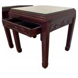 LR - Pair of Vintage Carved Wood End Tables with Glass Tops