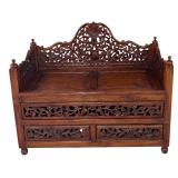 P - Vintage Hand Carved Southeast Asian Balinese- Style Two Seater Storage Bench