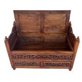 P - Vintage Hand Carved Southeast Asian Balinese- Style Two Seater Storage Bench