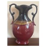 K - Ceramic Vase Black Neck Burgundy Body with Double Scroll Handles