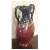 K - Ceramic Vase Black Neck Burgundy Body with Double Scroll Handles