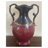K - Ceramic Vase Black Neck Burgundy Body with Double Scroll Handles