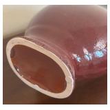 K - Ceramic Vase Black Neck Burgundy Body with Double Scroll Handles