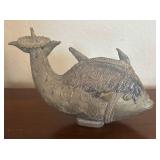 K - Pair of Vintage Style Brass Fish Candle Holders