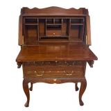 DR - Vintage Secretary Desk with Beautiful Brass and Copper Inlaid Design