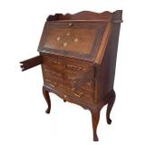 DR - Vintage Secretary Desk with Beautiful Brass and Copper Inlaid Design