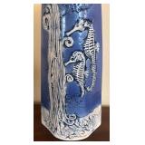 K - Vintage Malaysia Handicraft Tenmoku Pottery Seahorse Vase