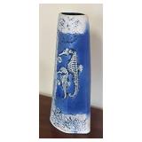 K - Vintage Malaysia Handicraft Tenmoku Pottery Seahorse Vase