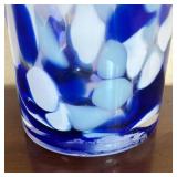 K - Blue & White Swirl Glass Vase with Ruffled Rim