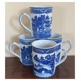 K - Four Blue & White Chinese Landscape Mugs