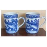 K - Four Blue & White Chinese Landscape Mugs