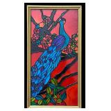 K - Peacock Stained Glass Style Wall Panel