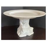 K - White Ceramic Deer Motif Pedestal Cake Plate