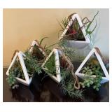 LR - White Triangular Hanging Planters with Faux Succulents
