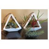 LR - White Triangular Hanging Planters with Faux Succulents