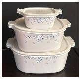 CorningWare Lidded Casseroles - Blue Floral Pattern