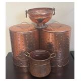 LR - Vintage Hammered Copper Canisters with Lids, Compote & Small Pot
