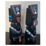 K - Pair of Mexican Headdress Bust Figurines with Abalone Shell Inlays