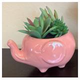 LR - Faux Foliage: Pink Pig Planters & Green Bird Planter with Succulents by Fresh Picked
