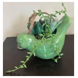 LR - Faux Foliage: Pink Pig Planters & Green Bird Planter with Succulents by Fresh Picked