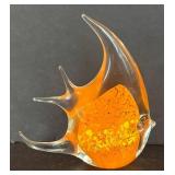 K - Art Glass Fish - Orange with Yellow Mosaic Interior