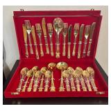 LR - Classy Golden Flatware Set - Service for Six with 3 Serving Utensils
