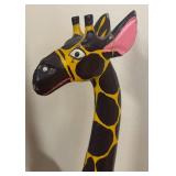 LR - Two Giraffe Sculptures - Painted Wood Pair