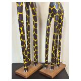 LR - Two Giraffe Sculptures - Painted Wood Pair