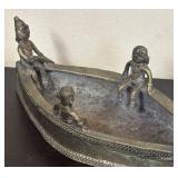 LR - Vintage Brass Dokra Ashtray - Four Figural Figures on Rim