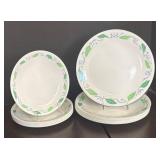 LR - Corelle by Corning Dinner Plates - Leaf & Swirl Border Pattern