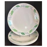 LR - Corelle by Corning Dinner Plates - Leaf & Swirl Border Pattern