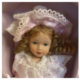 LR - Three Collectible Dolls in Pastel Lace Dresses with Display Cases
