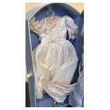 LR - Three Collectible Dolls in Pastel Lace Dresses with Display Cases