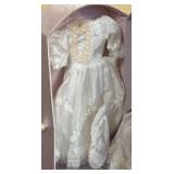 LR - Three Collectible Dolls in Pastel Lace Dresses with Display Cases