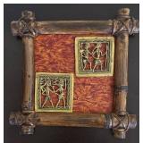 LR - Vintage Style Aztec Wall Art - Brass Relief Tiles in Wooden Frame