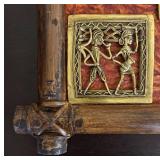 LR - Vintage Style Aztec Wall Art - Brass Relief Tiles in Wooden Frame