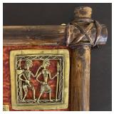 LR - Vintage Style Aztec Wall Art - Brass Relief Tiles in Wooden Frame