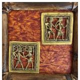 LR - Vintage Style Aztec Wall Art - Brass Relief Tiles in Wooden Frame