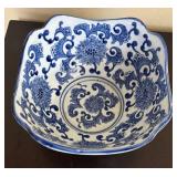 LR - Blue & White Porcelain Asian-Style Bowls with Chopsticks & Holders