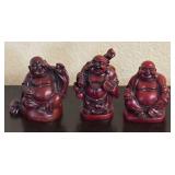 K - Laughing Buddha Figurines - 9-Piece Burgundy Red Set