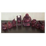 K - Laughing Buddha Figurines - 9-Piece Burgundy Red Set