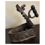 LR - Antique Style Brass Sad Irons with Ornate Floral Scrollwork