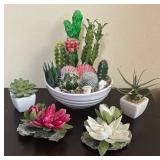 LR - Succulents and Cactus Bowl Arrangement with Pink & White Rosettes