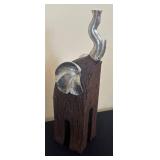 LR - Elephant Figurines Trio -Tall Wooden Sculpture and Saddled Elephants