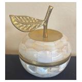 K - Brass Elephant Figurine & Mother-of-Pearl Mosaic Trinket Box & Flower-Lid Box