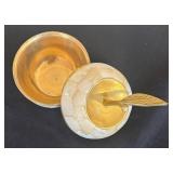 K - Brass Elephant Figurine & Mother-of-Pearl Mosaic Trinket Box & Flower-Lid Box