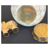 K - Brass Elephant Figurine & Mother-of-Pearl Mosaic Trinket Box & Flower-Lid Box