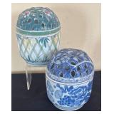 LR - Chinoiserie Floral Lidded Porcelain Potpurri Jars