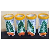 K - Mexican Hand-Painted Ceramic Tray, Salt Shaker & Shot Glasses