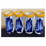 K - Mexican Hand-Painted Ceramic Tray, Salt Shaker & Shot Glasses